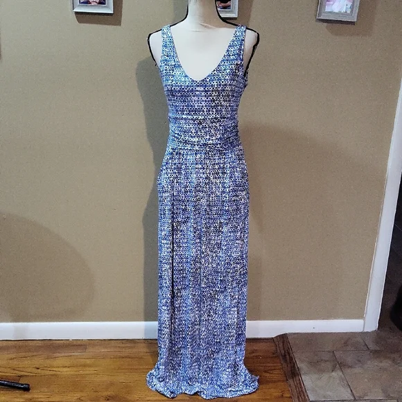 cynthia rowley blue maxi dress Cynthia Rowley Women's Plus Tropical Palm Print Sleeveless V-neck Maxi Dress